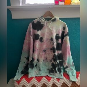 Tie-Dye Pastel Hoodie in Pink, Black & Mint M